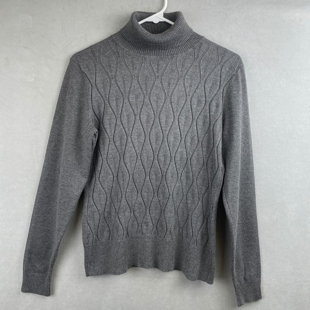 Eclectic Gray Wavy Cable Knit LS Turtleneck Sweater Wmns S Cozy Modest Soft Girl